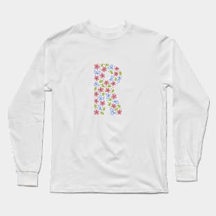 Floral Monogram Letter R - pink and blue Long Sleeve T-Shirt